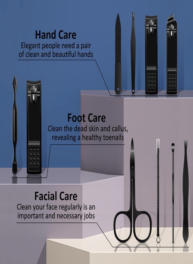BLESWIN 10 in 1 Manicure Set, Professional Manicure Pedicure Kit for Women, Nail clipper Set for Men, Nail Care Kit with Leather Travel Case, Travel Nail Kit for Friends Parents Gift (Black) - Image 2